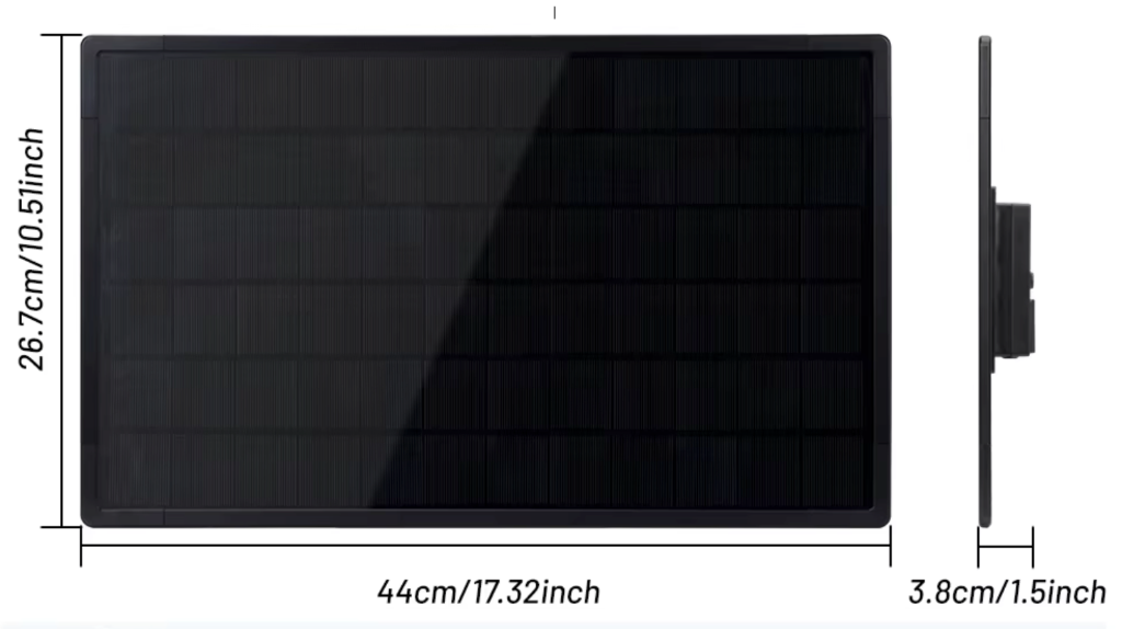 Zonnepaneel 12v 20Watt met ingebouwde accu maatvoering